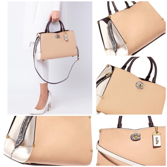 COACH 1941 Mason Carryall Colorblock Satchel in Beechwood w/Snakeskin Detail - Picture 16 of 16